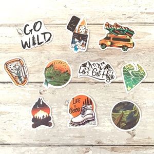 10pc Water Bottle Waterproof Stickers Bundle Set of 10 Outdoors Camping Hiking